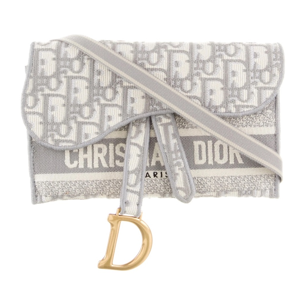Christian Dior Saddle Slim Pouch Gray Oblique Embroidery
